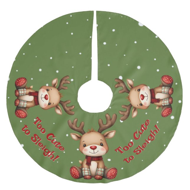 Sweet Reindeer Pair in Holiday Snowfall Polyester Weihnachtsbaumdecke (Vorderseite)