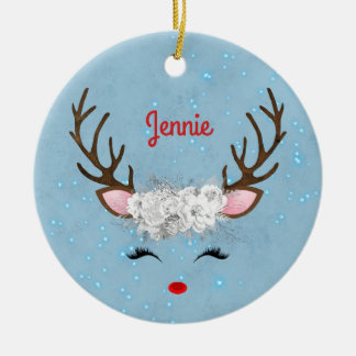 Sweet Rentier Eyelashes und Antler mit Blume Keramik Ornament