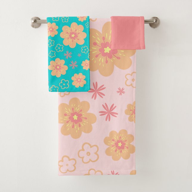 Sweet Retro Blume Muster und rosa Badetuch Set (Insitu)