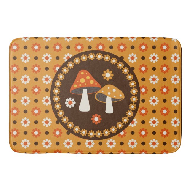 Sweet Retro Pilze und Blume Badematte (Vorderseite)