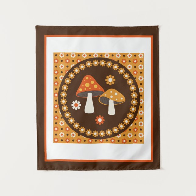Sweet Retro Pilze und Blume Poster Wandteppich (Vorderseite)