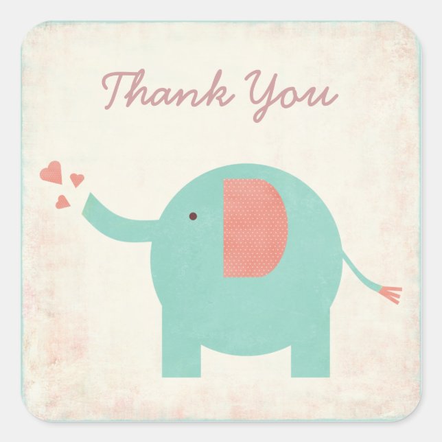 Sweet Retro Unisex Elephant Vielen Dank Quadratischer Aufkleber (Vorderseite)