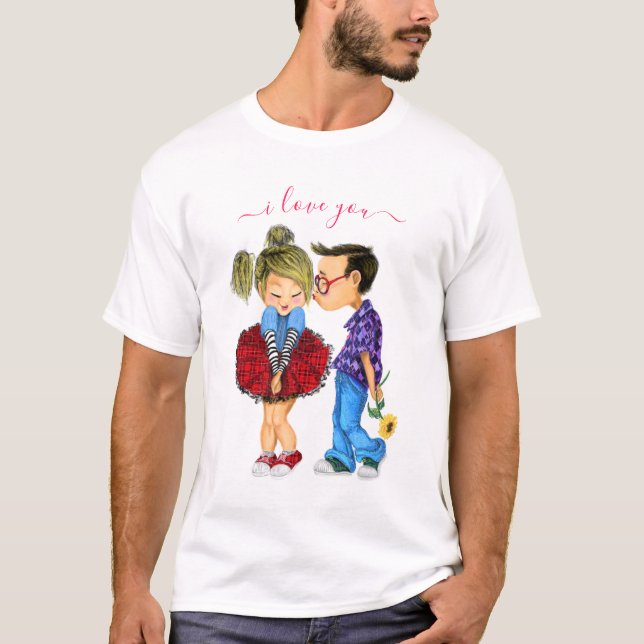 Sweet Romantic Couple - Liebe - I Liebe You - Kiss T-Shirt (Vorderseite)