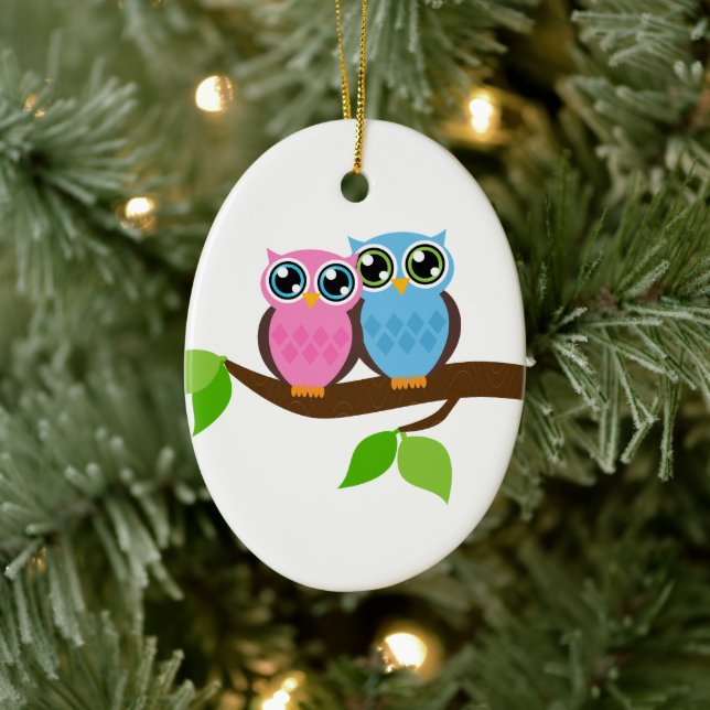 Sweet Romantic Owls Keramikornament (Baum)