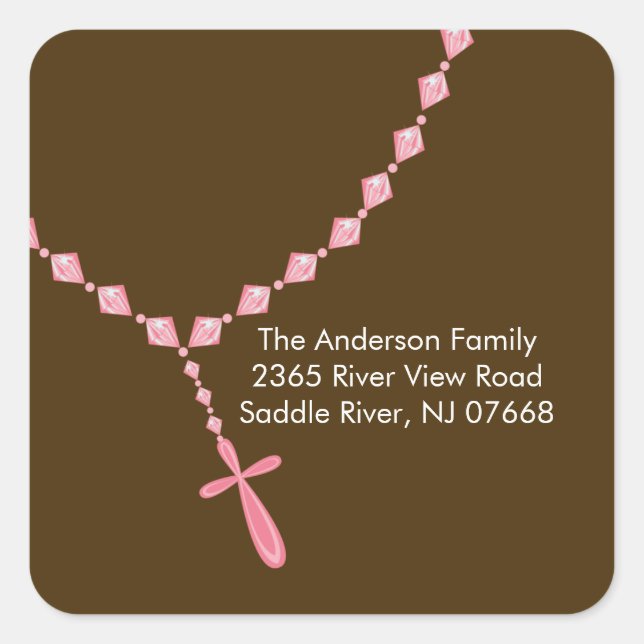 Sweet Rosary Beads Adresse Aufkleber Taufe (Vorderseite)