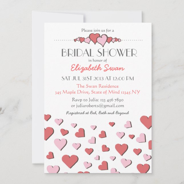 Sweet rose amour coeur nuptiale douche Invitation (Devant)