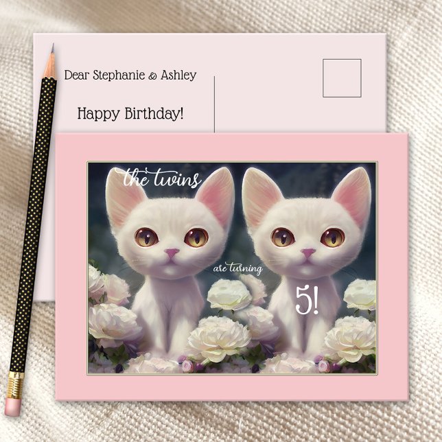 Sweet Rose Girly Kitten Twin Carte postale Anniver (Créateur téléchargé)