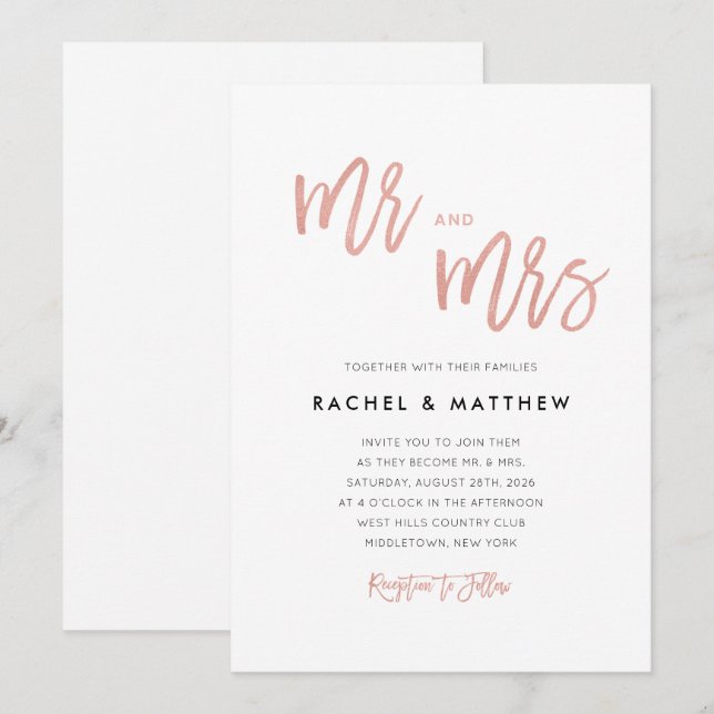 Sweet Rose Gold Fairytale Mr & Mrs Wedding Einladu Einladung (Vorne/Hinten)