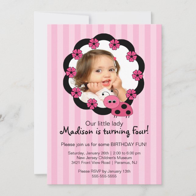 Sweet Rose Ladybug Photo Invitation Anniversaire (Devant)