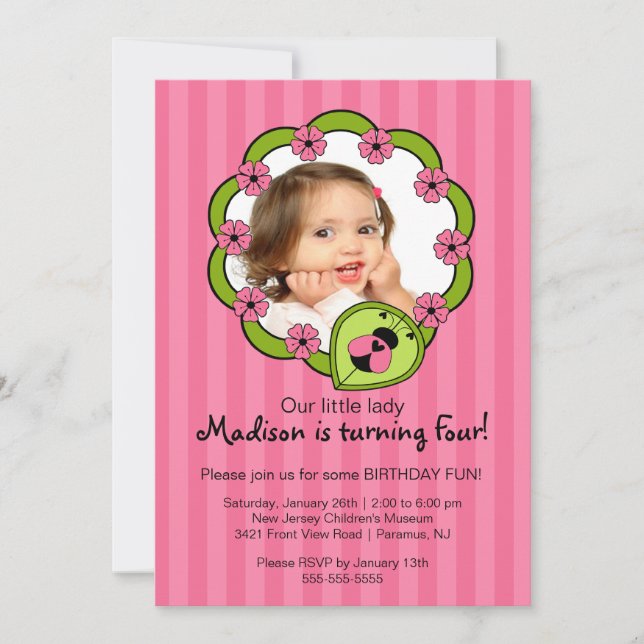 Sweet Rose Ladybug Photo Invitation Anniversaire (Devant)