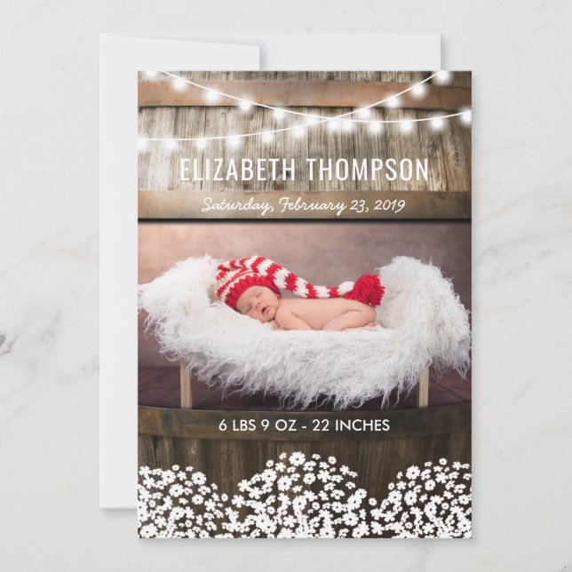 Sweet Rustic Country Baby Faire-part de naissance (Devant)