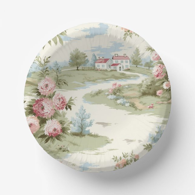 Sweet Rustic Country Zuhause Floral Landschaft Pappteller (Vorderseite)