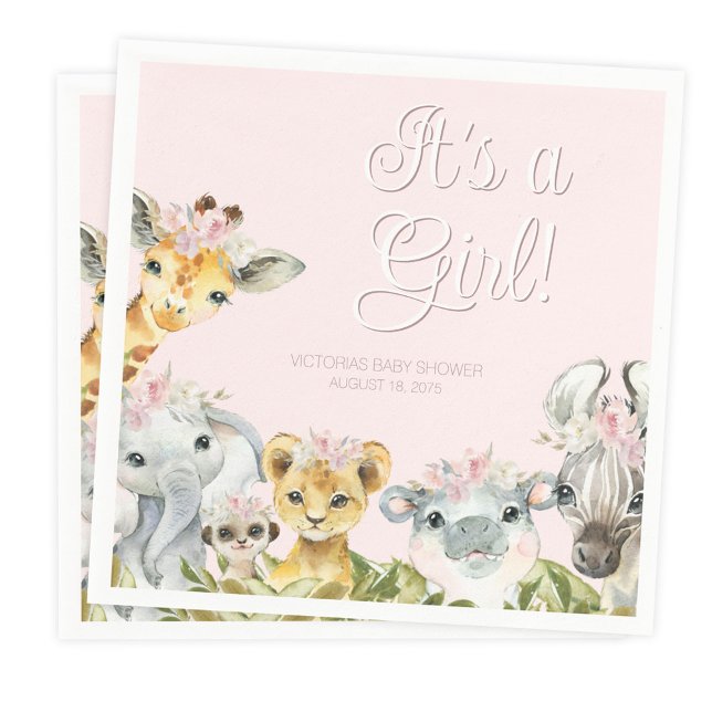 Sweet Safari Animals Baby Dusche Serviette (You can change the text and background color.)