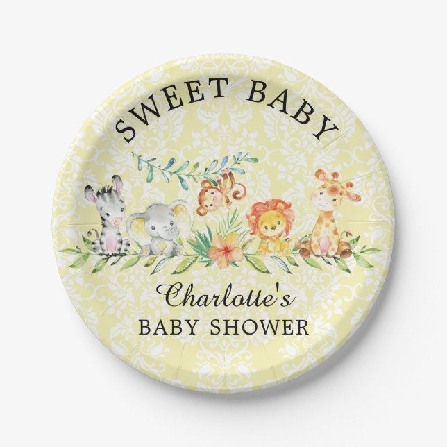 Sweet Safari Animals Baby Shower 7" Plättchen Pappteller (Vorderseite)