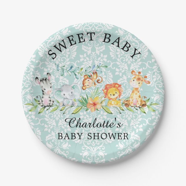 Sweet Safari Animals Baby Shower 7" Plättchen Pappteller (Vorderseite)