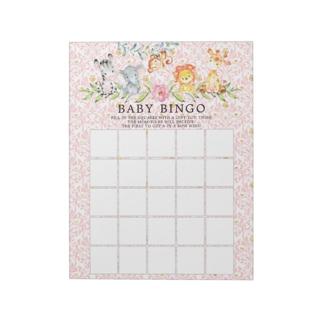 Sweet Safari Animals Girls Baby Shooting Bingo Gam Notizblock (Rotiert)