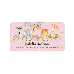 Sweet Safari Animals Girls Baby Showadresse Adressaufkleber