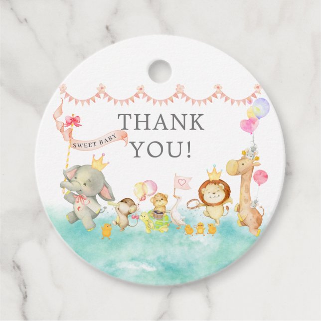 Sweet Safari Animals Parade Baby Dusche Gefallen Geschenkanhänger (Vorderseite)