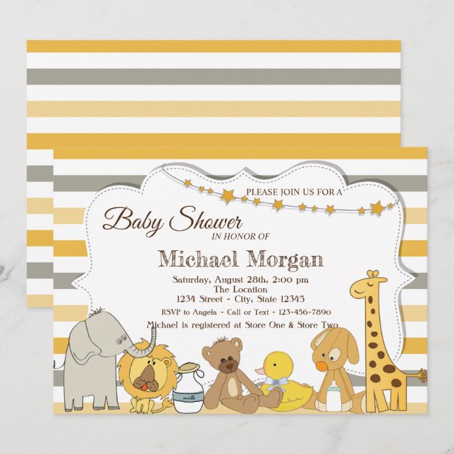 Sweet Safari Animals Stripe Baby Dusche Einladung (Vorne/Hinten)