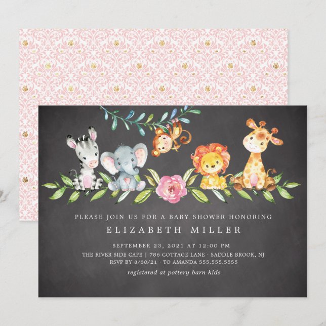 Sweet Safari Animaux Baby shower Invitation (Devant / Derrière)