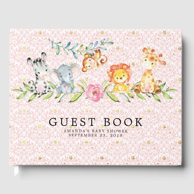 Sweet Safari Animaux Baby shower Livre d'invité (Recto)