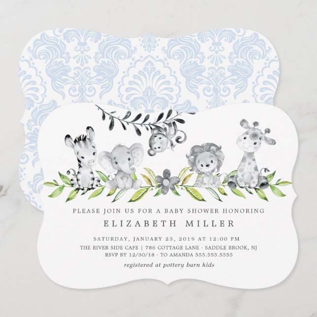 Sweet Safari Animaux garçon Baby shower Invitation (Devant / Derrière)