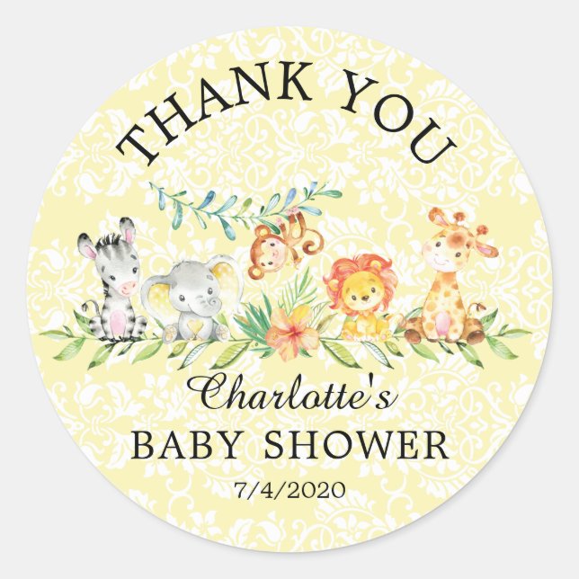 Sweet Safari Animaux Merci Baby Favoriser Sticker (Devant)