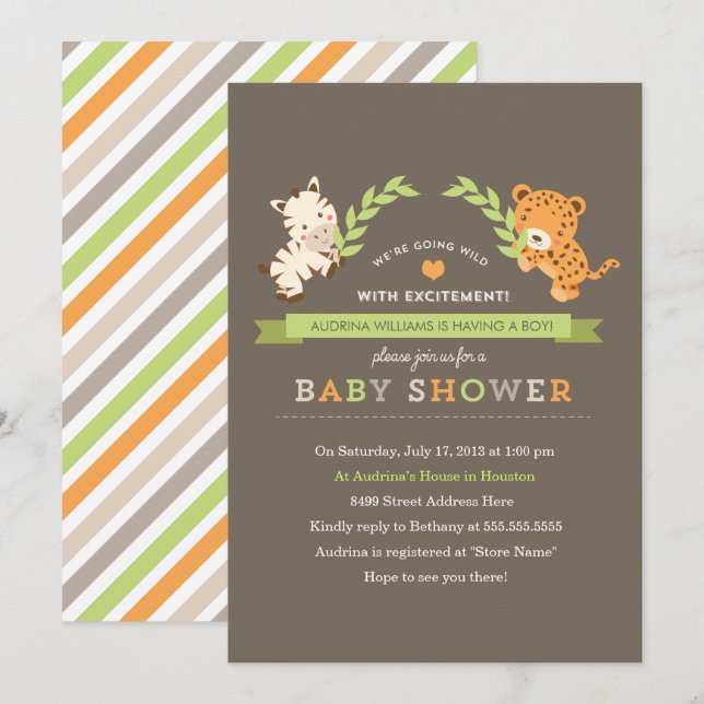Sweet Safari Baby Dusche einladen Einladung (Vorne/Hinten)