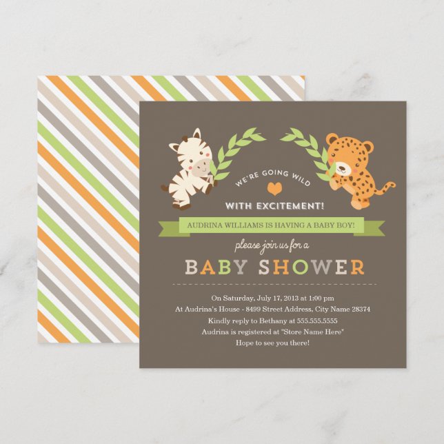 Sweet Safari Baby Dusche einladen Einladung (Vorne/Hinten)
