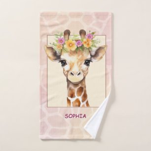 Sweet Safari Baby Giraffe in Rosa und Gelb Badhandtuch Set