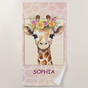 Sweet Safari Baby Giraffe in Rosa und Gelb Strandtuch