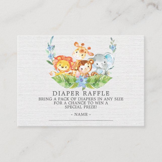Sweet Safari Baby Showdusche Windeln Raffle Ticket Begleitkarte (Vorderseite)