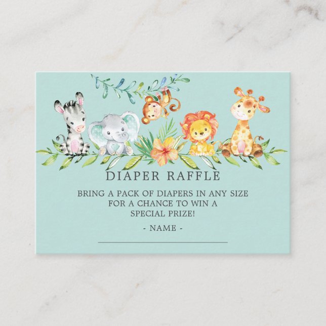 Sweet Safari Baby Showdusche Windeln Raffle Ticket Begleitkarte (Vorderseite)