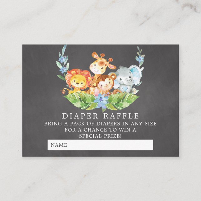 Sweet Safari Baby Showdusche Windeln Raffle Ticket Begleitkarte (Vorderseite)