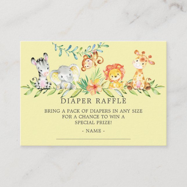 Sweet Safari Baby Showdusche Windeln Raffle Ticket Begleitkarte (Vorderseite)