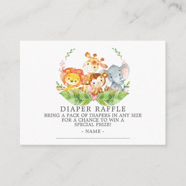 Sweet Safari Baby Showdusche Windeln Raffle Ticket Begleitkarte (Vorderseite)