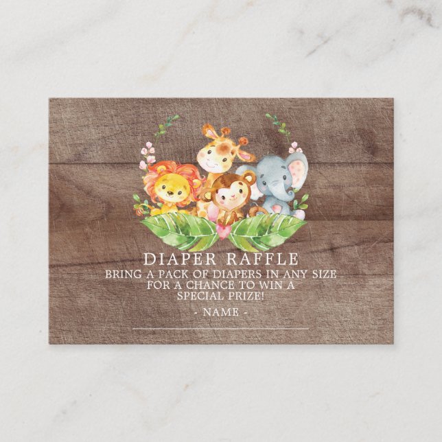 Sweet Safari Baby Showdusche Windeln Raffle Ticket Begleitkarte (Vorderseite)