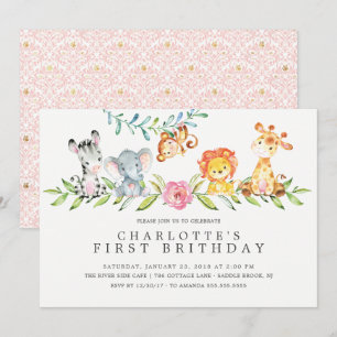 Sweet Safari Girls Invitation Anniversaire