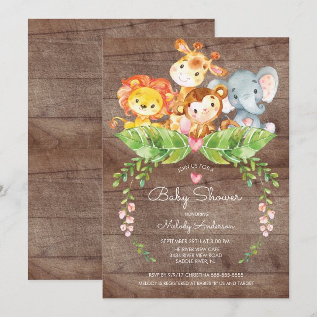 Sweet Safari Jungle Baby Dusche Einladung (Vorne/Hinten)