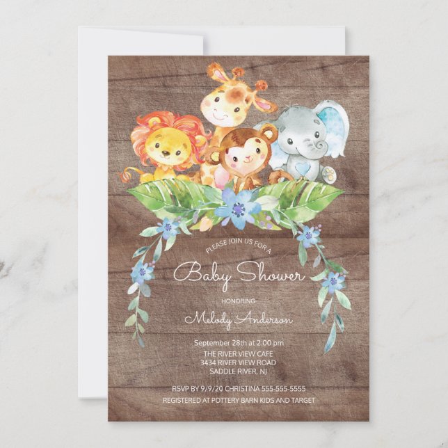 Sweet Safari Jungle Boys Kinderdusche Einladung (Vorderseite)