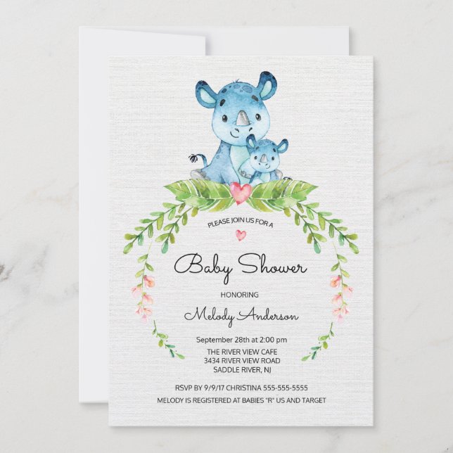Sweet Safari Jungle Hippo Baby Dusche Einladung (Vorderseite)
