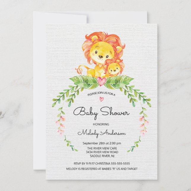 Sweet Safari Jungle Lion Baby shower Invitation (Devant)