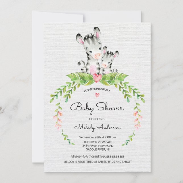 Sweet Safari Jungle Zebra Baby shower Invitation (Devant)
