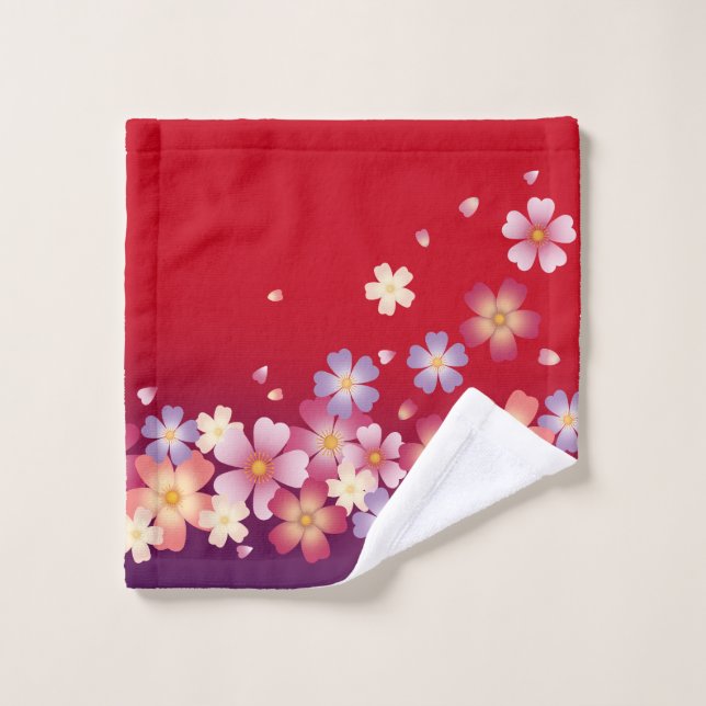 Sweet Sakura Blüten Kimono Stil Rot & Lila Waschlappen (Waschlappen)