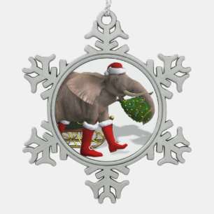 Sweet Santa Claus Elephant Schneeflocken Zinn-Ornament