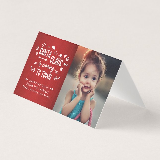 Sweet Santa Claus kommt mit Script Foto Mini Card (Vorderseite)