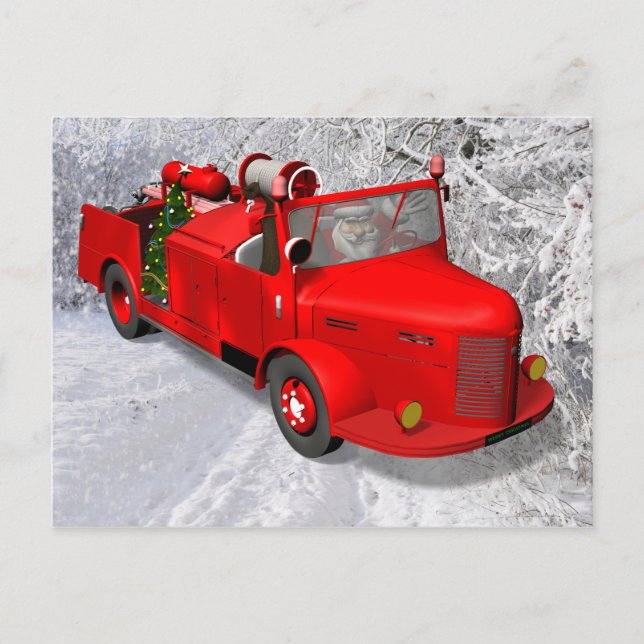 Sweet Santa Firefighter Feiertagspostkarte (Vorderseite)