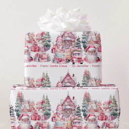 Sweet Santa Land in Pink Girl's Name Weihnachten Geschenkpapier