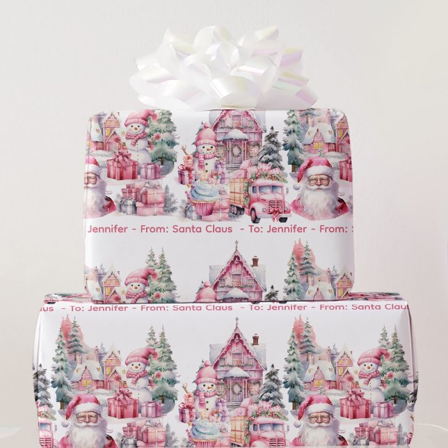 Sweet Santa Land in Pink Girl's Name Weihnachten Geschenkpapier (Von Creator hochgeladen)