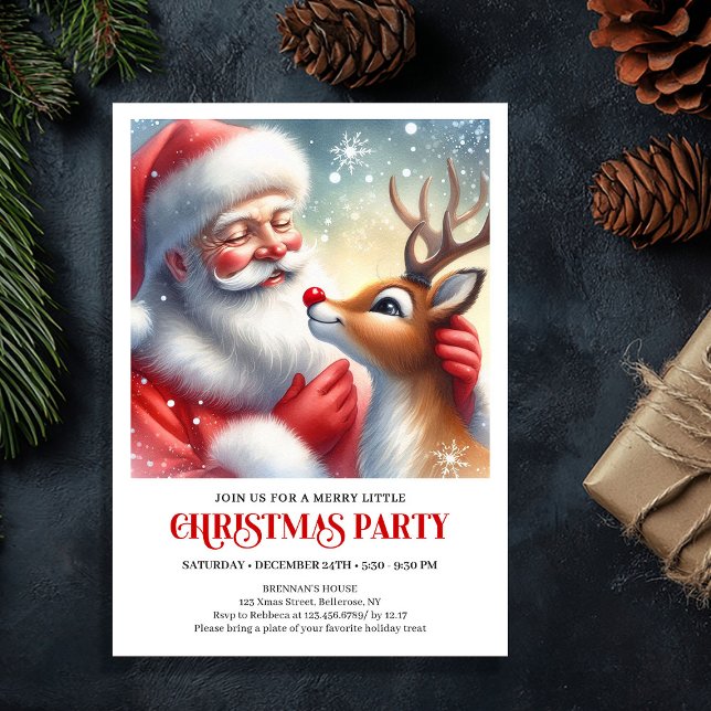 Sweet Santa Rudolph Christmas Party Invitation Einladung (Sweet Santa Rudolph Christmas Party Invitation)